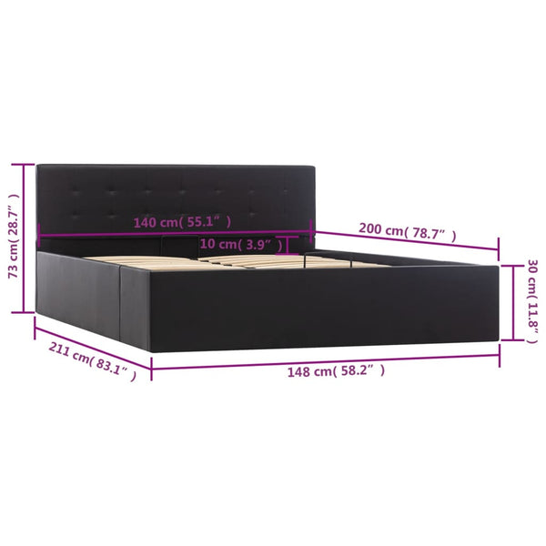 vidaXL Hydraulic Storage Bed Black Faux Leather 140x200 cm