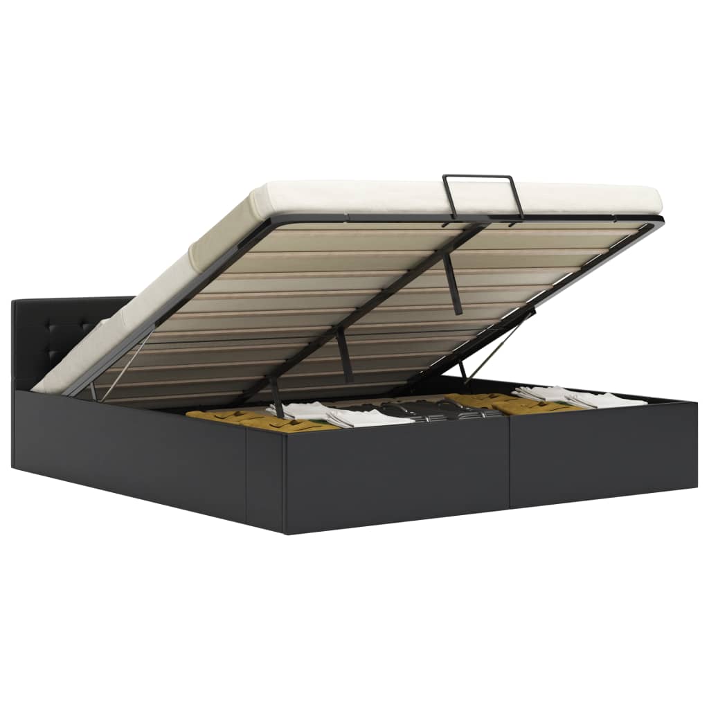 vidaXL Hydraulic Storage Bed Black Faux Leather 160×200 cm