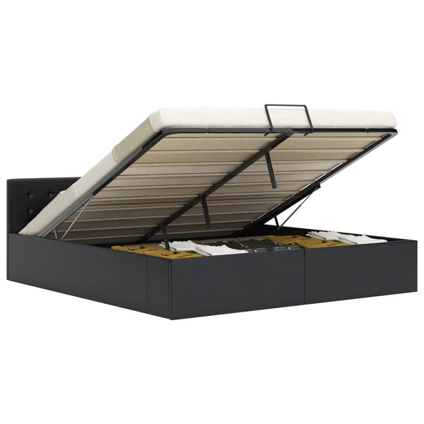 vidaXL Hydraulic Storage Bed Black Faux Leather 180×200 cm