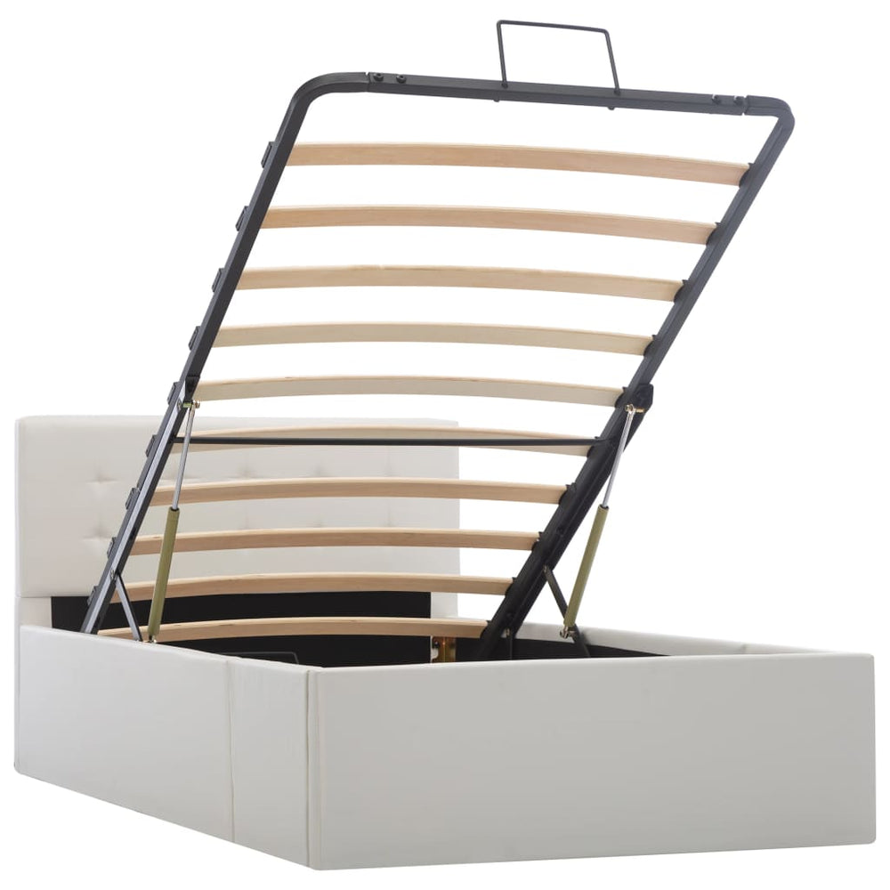 vidaXL Hydraulic Storage Bed White Faux Leather 90x200 cm