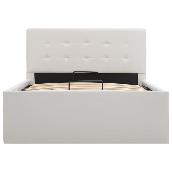 vidaXL Hydraulic Storage Bed White Faux Leather 90x200 cm