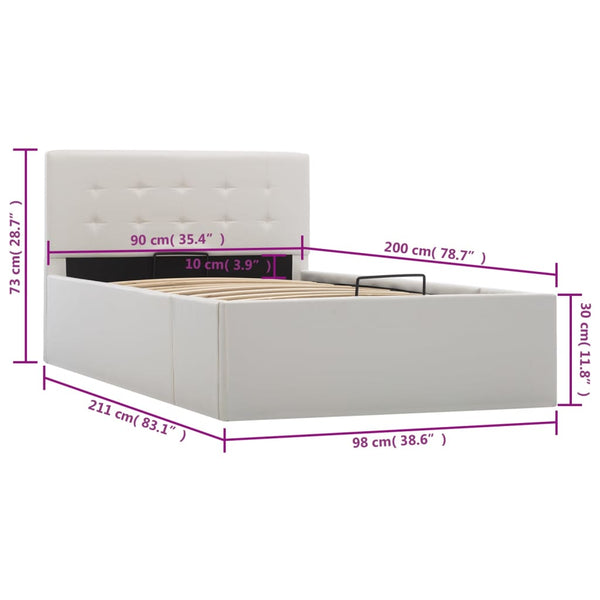 vidaXL Hydraulic Storage Bed White Faux Leather 90x200 cm