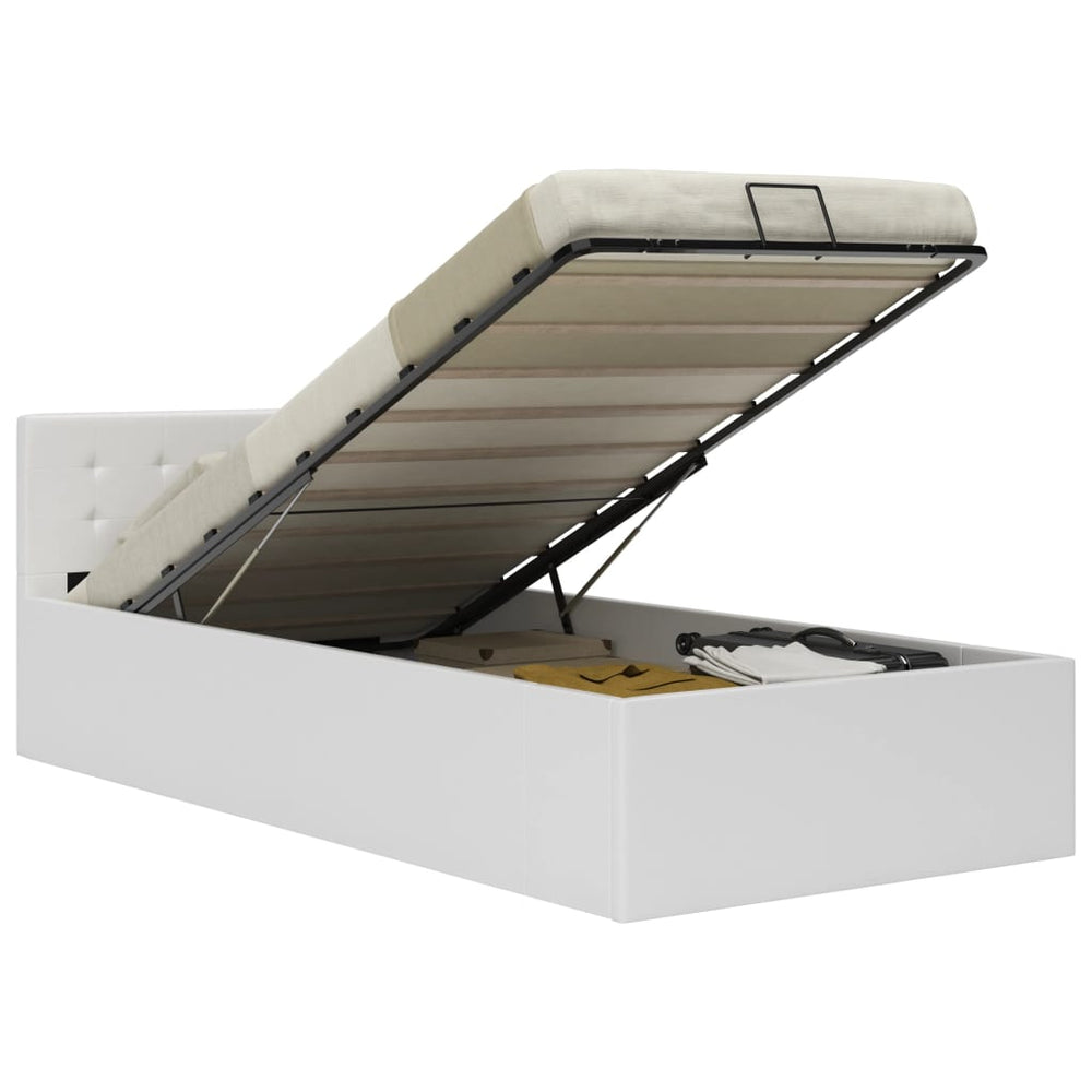 vidaXL Hydraulic Storage Bed White Faux Leather 100x200 cm
