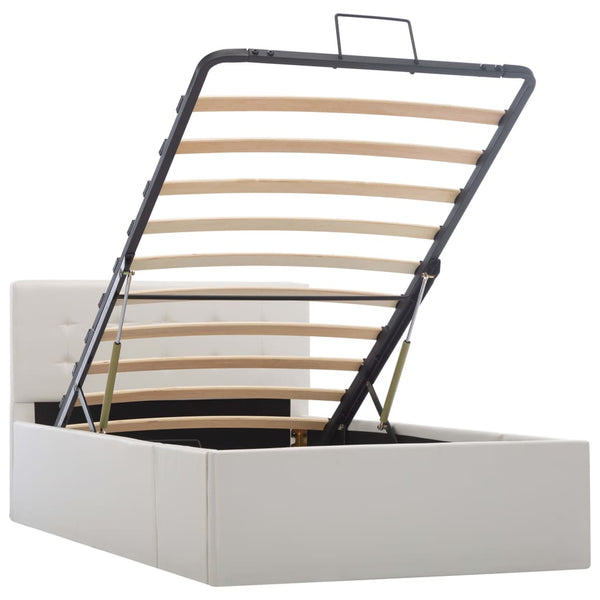 vidaXL Hydraulic Storage Bed White Faux Leather 100x200 cm