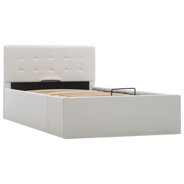 vidaXL Hydraulic Storage Bed White Faux Leather 100x200 cm