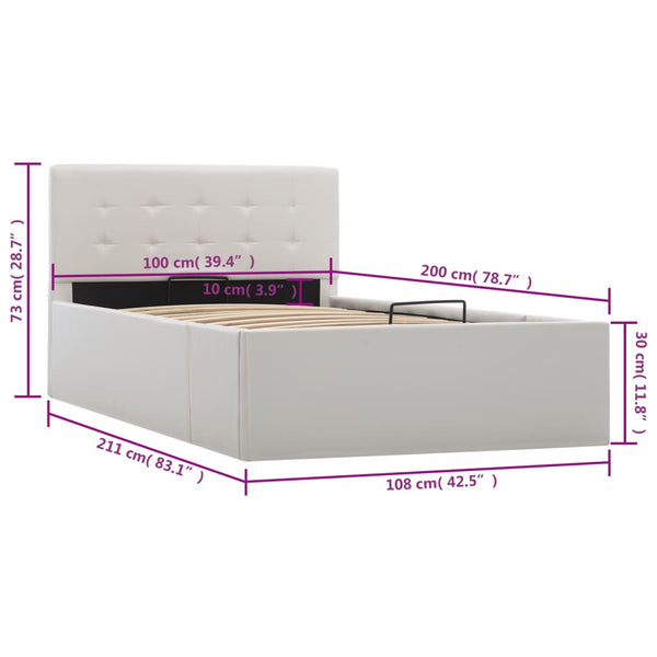 vidaXL Hydraulic Storage Bed White Faux Leather 100x200 cm