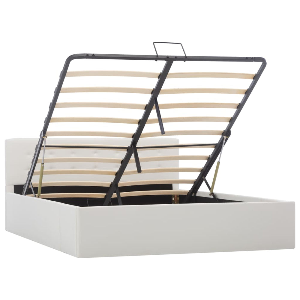 vidaXL Hydraulic Storage Bed White Faux Leather 140x200 cm