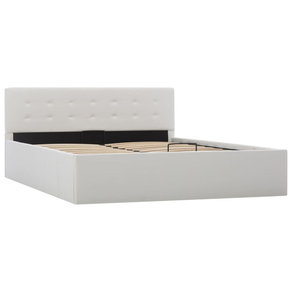 vidaXL Hydraulic Storage Bed White Faux Leather 140x200 cm