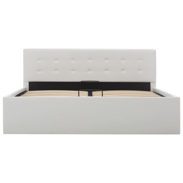 vidaXL Hydraulic Storage Bed White Faux Leather 140x200 cm