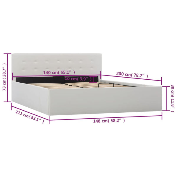 vidaXL Hydraulic Storage Bed White Faux Leather 140x200 cm