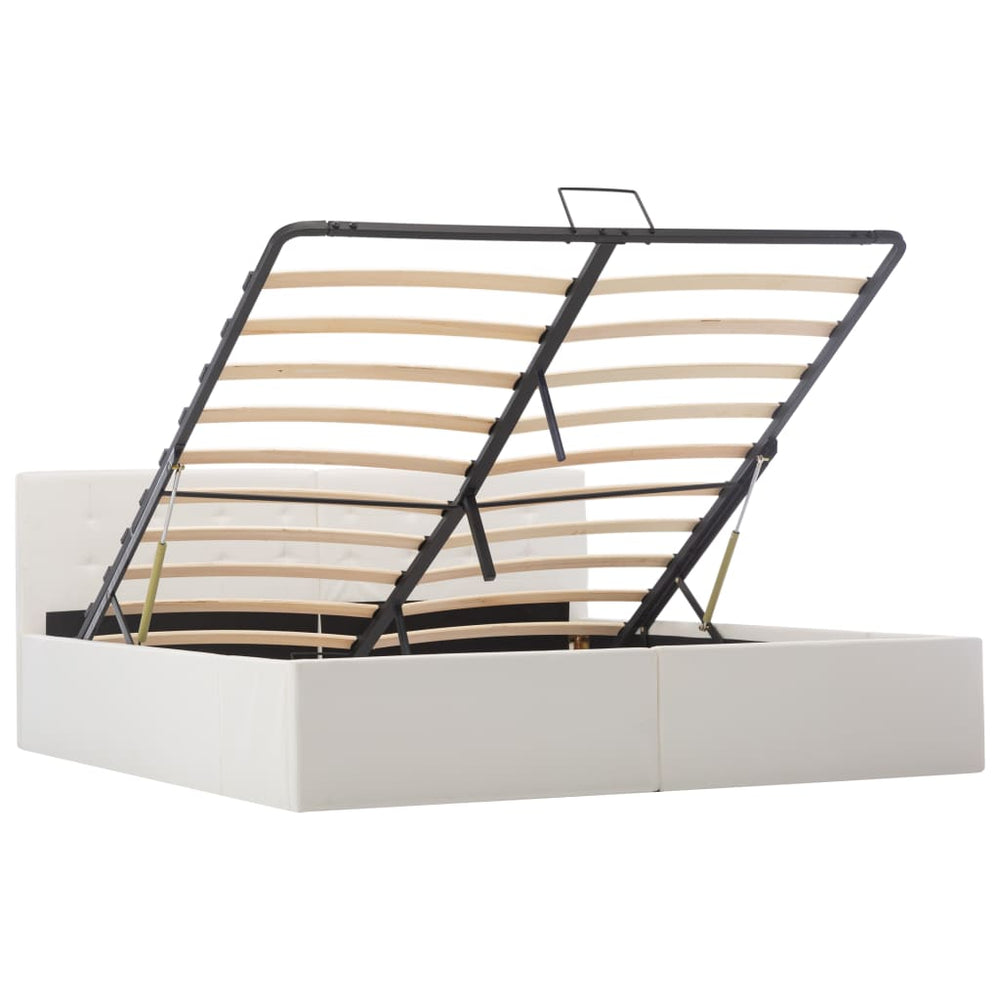 vidaXL Storage Bed with Hydraulic Lift White Faux Leather 160x200 cm