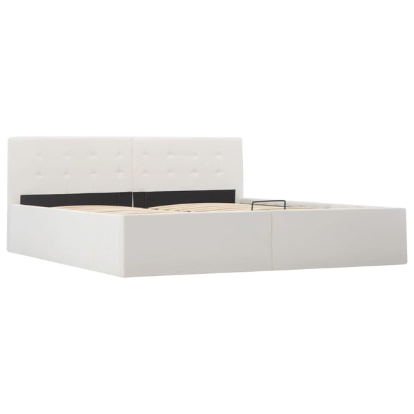 vidaXL Storage Bed with Hydraulic Lift White Faux Leather 160x200 cm