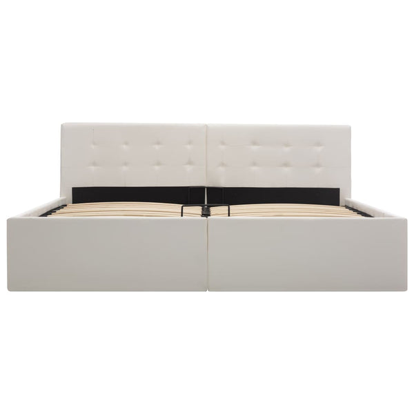 vidaXL Storage Bed with Hydraulic Lift White Faux Leather 160x200 cm