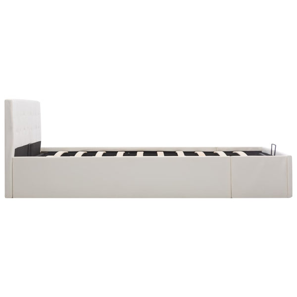 vidaXL Storage Bed with Hydraulic Lift White Faux Leather 160x200 cm