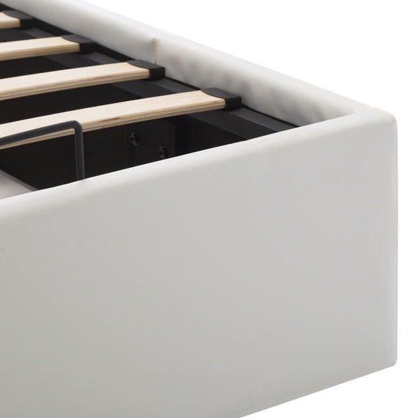 vidaXL Storage Bed with Hydraulic Lift White Faux Leather 160x200 cm