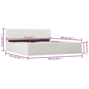 vidaXL Storage Bed with Hydraulic Lift White Faux Leather 160x200 cm