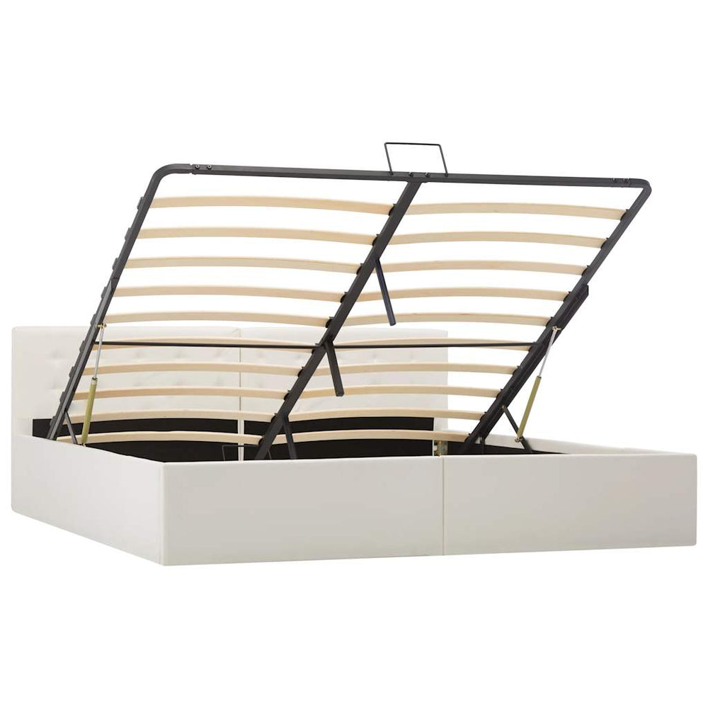 vidaXL Hydraulic Storage Bed White Faux Leather 180×200 cm