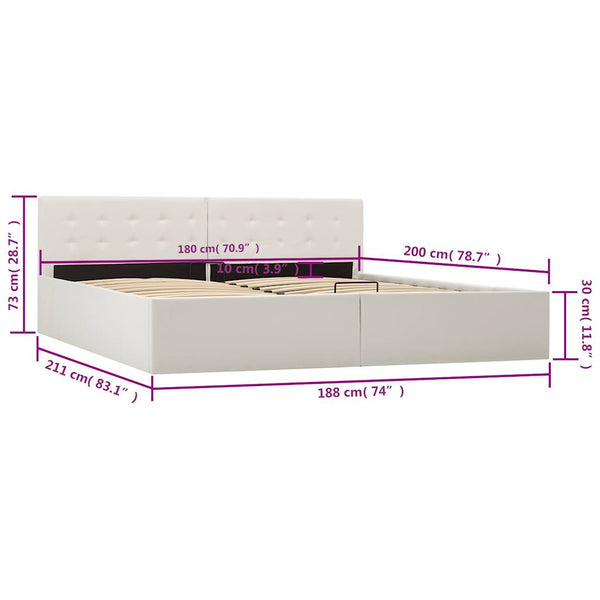 vidaXL Hydraulic Storage Bed White Faux Leather 180×200 cm
