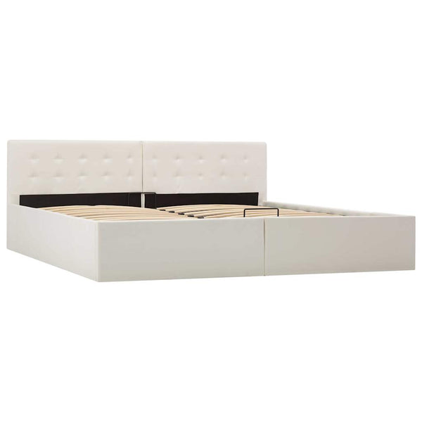 vidaXL Hydraulic Storage Bed White Faux Leather 180×200 cm