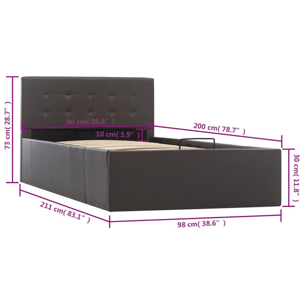 vidaXL Hydraulic Storage Bed Grey Faux Leather 90x200 cm
