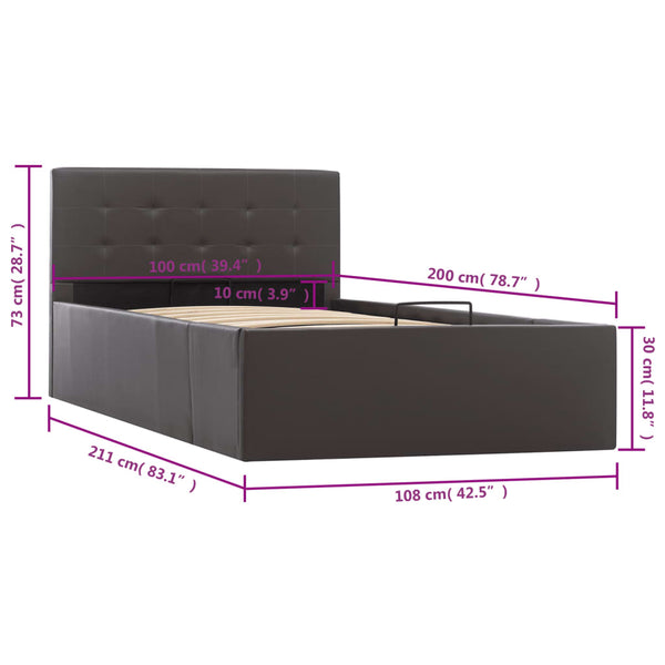 vidaXL Hydraulic Storage Bed Grey Faux Leather 100x200 cm