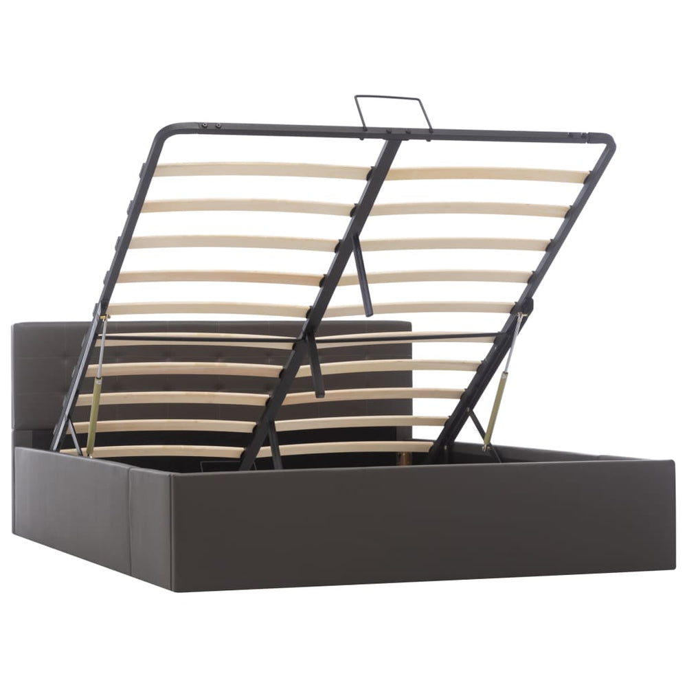 vidaXL Hydraulic Storage Bed Grey Faux Leather 140x200 cm