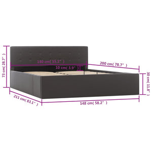 vidaXL Hydraulic Storage Bed Grey Faux Leather 140x200 cm