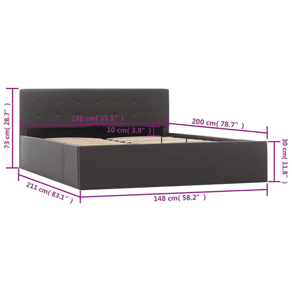 vidaXL Hydraulic Storage Bed Grey Faux Leather 140x200 cm