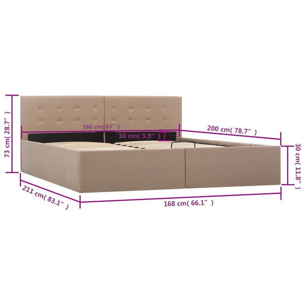 vidaXL Hydraulic Storage Bed Cappuccino Brown Faux Leather 160x200 cm