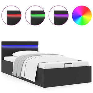 vidaXL Bed with Storage Hydraulic LED Black Faux Leather 90x200cm