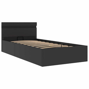 vidaXL Bed with Storage Hydraulic LED Black Faux Leather 90x200cm