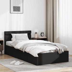 vidaXL Bed with Storage Hydraulic LED Black Faux Leather 90x200cm