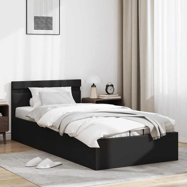 vidaXL Bed with Storage Hydraulic LED Black Faux Leather 90x200cm