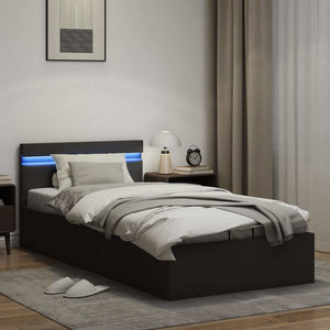 vidaXL Bed with Storage Hydraulic LED Black Faux Leather 90x200cm