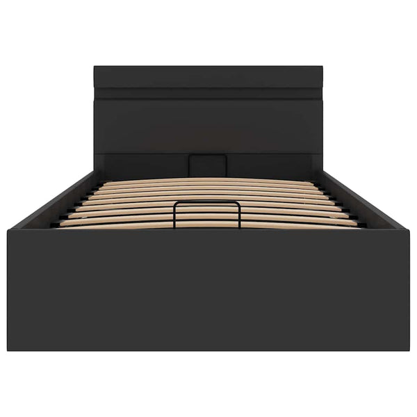 vidaXL Bed with Storage Hydraulic LED Black Faux Leather 90x200cm