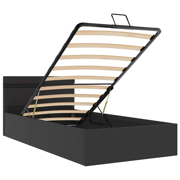 vidaXL Bed with Storage Hydraulic LED Black Faux Leather 90x200cm