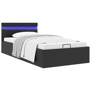 vidaXL Bed with Storage Hydraulic LED Black Faux Leather 90x200cm