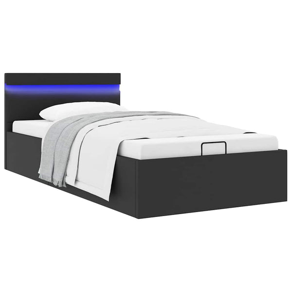 vidaXL Bed with Storage Hydraulic LED Black Faux Leather 90x200cm