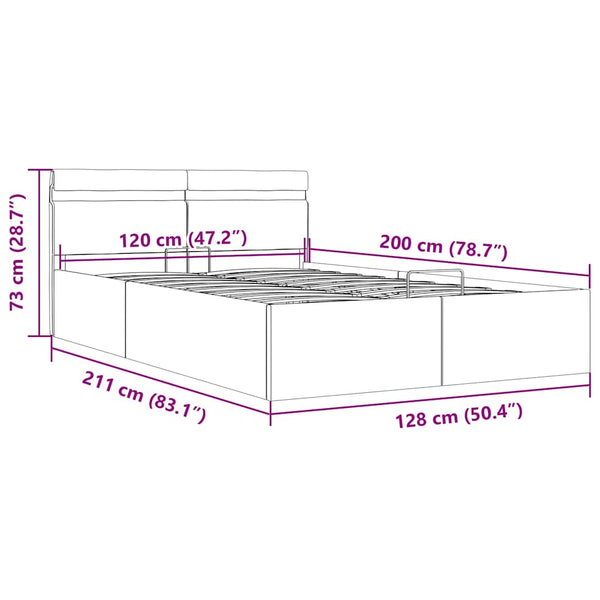 vidaXL Bed with Storage Hydraulic LED Faux Leather 120x200 cm
