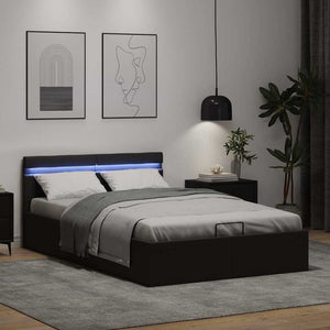 vidaXL Bed with Storage Hydraulic LED Faux Leather 120x200 cm