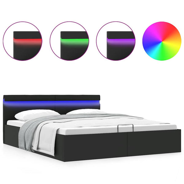 vidaXL Bed with Storage Hydraulic LED Faux Leather 160x200 cm