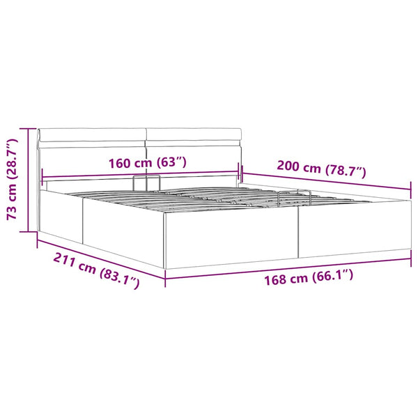 vidaXL Bed with Storage Hydraulic LED Faux Leather 160x200 cm