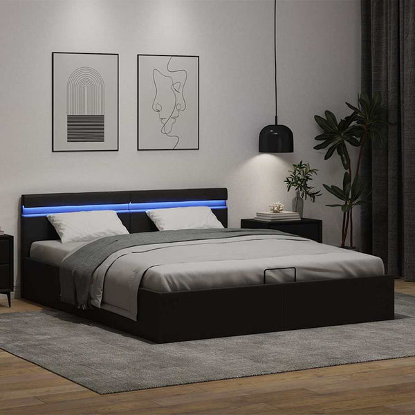 vidaXL Bed with Storage Hydraulic LED Faux Leather 160x200 cm