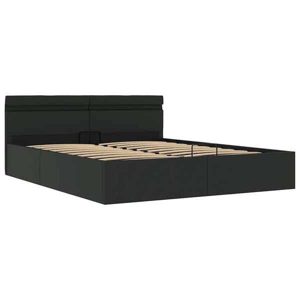 vidaXL Hydraulic Storage Bed with LED Black Faux Leather 180x200 cm