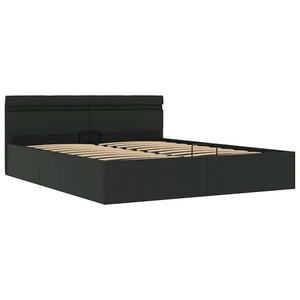 vidaXL Hydraulic Storage Bed with LED Black Faux Leather 180x200 cm