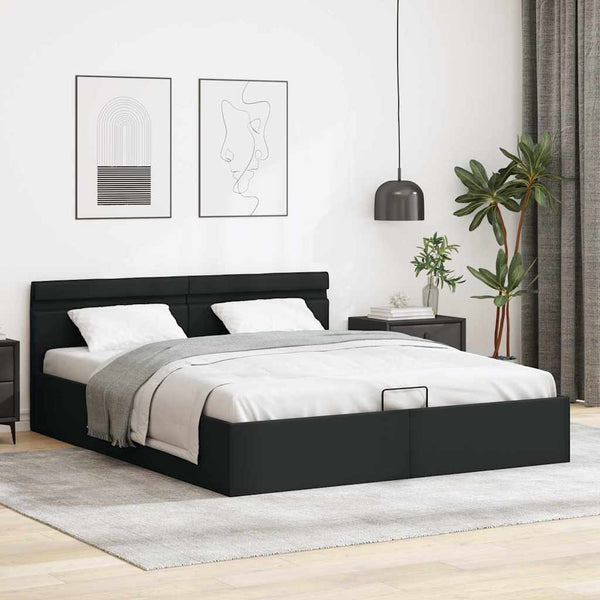 vidaXL Hydraulic Storage Bed with LED Black Faux Leather 180x200 cm