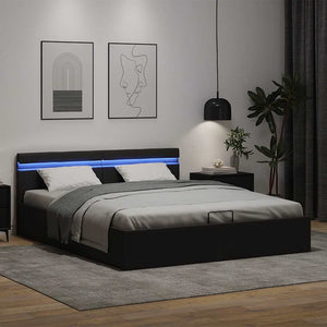 vidaXL Hydraulic Storage Bed with LED Black Faux Leather 180x200 cm
