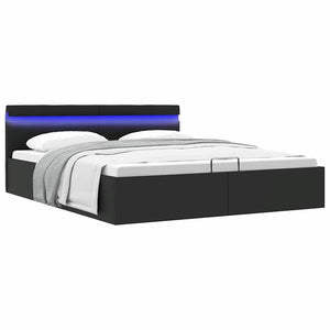 vidaXL Hydraulic Storage Bed with LED Black Faux Leather 180x200 cm