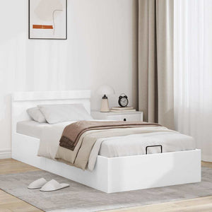 vidaXL Bed with Storage Hydraulic LED White Faux Leather 90x200cm