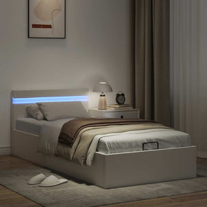 vidaXL Bed with Storage Hydraulic LED White Faux Leather 90x200cm